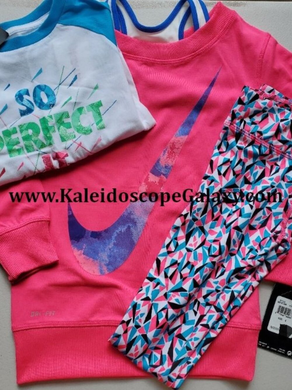 3pc Nike Girls Size 5 Sweatshirt with dri-fit Leggings ~ Pink & Blue Brand NEW